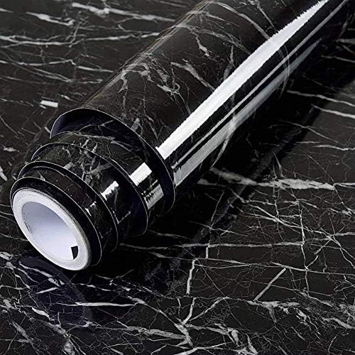 Marble Foil Kitchen Stickers Oil-Proof Waterproof Self Adhesive Wallpaper PVC Bathroom Wall Stickers Contact Paper (Black Marble 60cm x 2m)