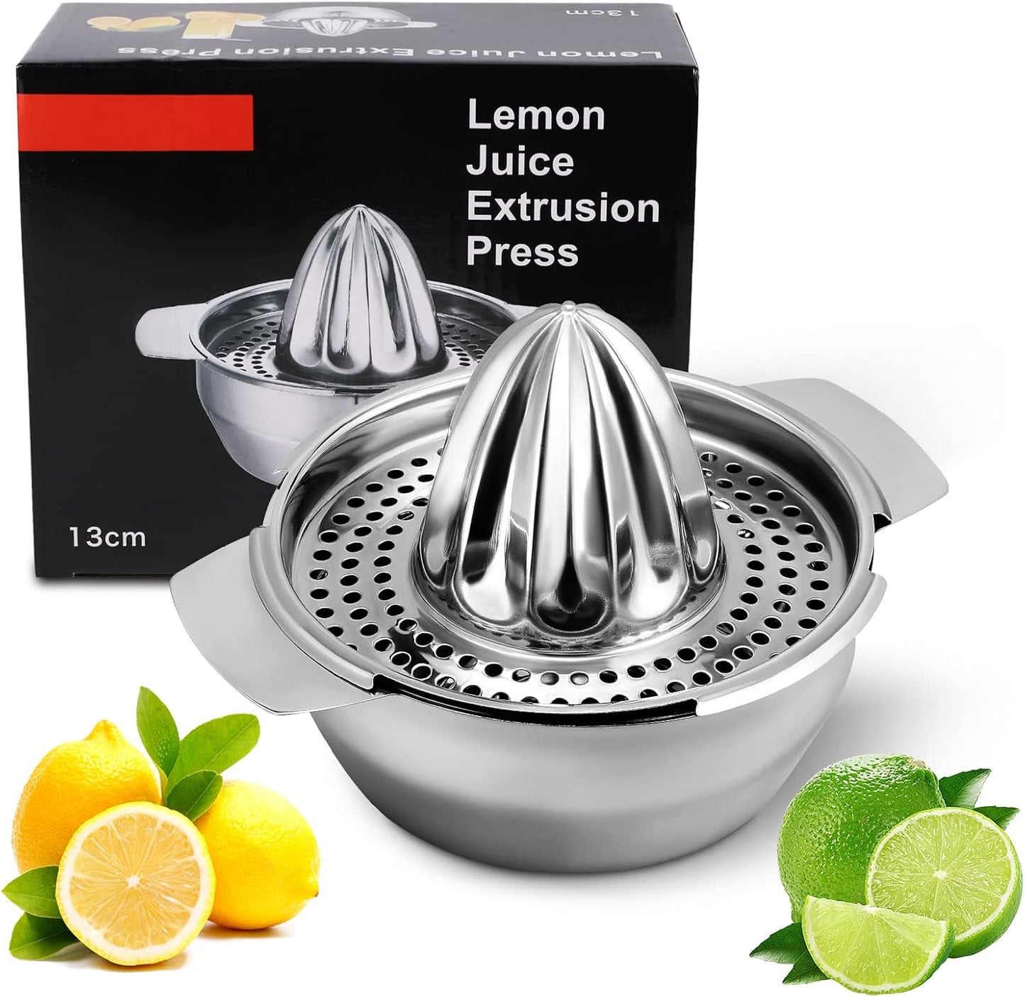 Citrus Hand Lemon Juicer, Stainless Steel Citrus Manual Juicer Squeezer with Strainer & Bowl for Lemon,Orange,Grapefruit
