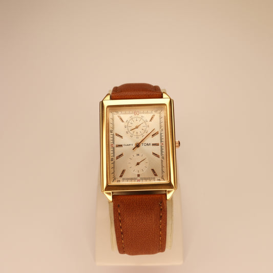 TOMI Classic Quartz Men's Watch with Leather Strap