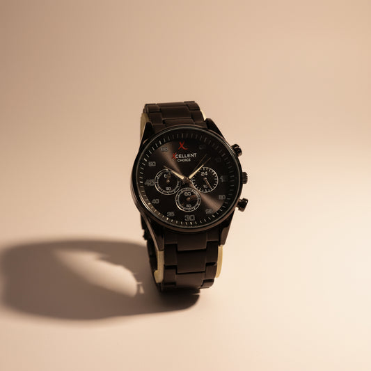 Couple's Black Chronograph Watch Set – Elegant Design for Him & Her