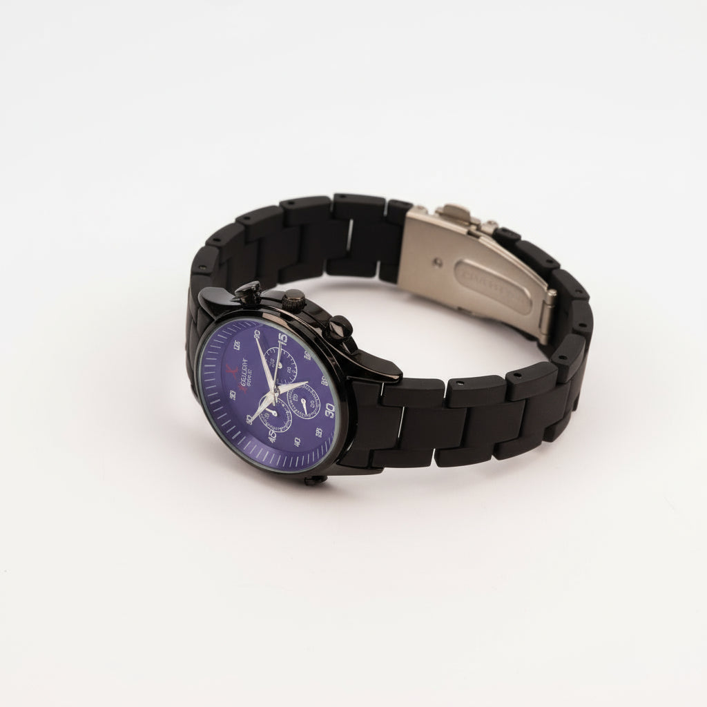 Couple's Black Chronograph Watch Set – Elegant Design for Him & Her