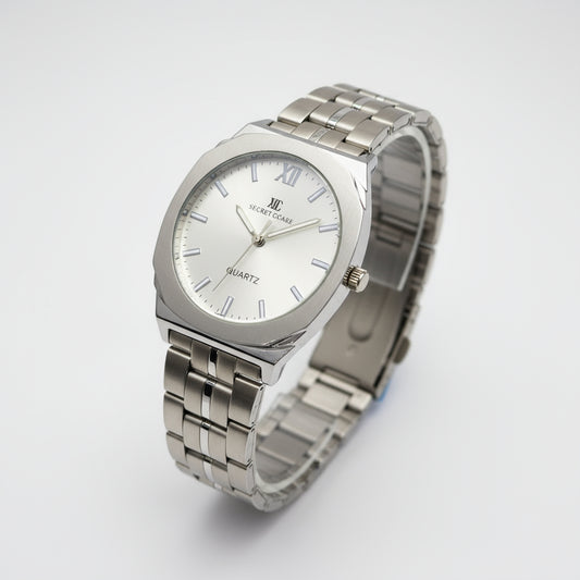 Silver Watch with White Dial