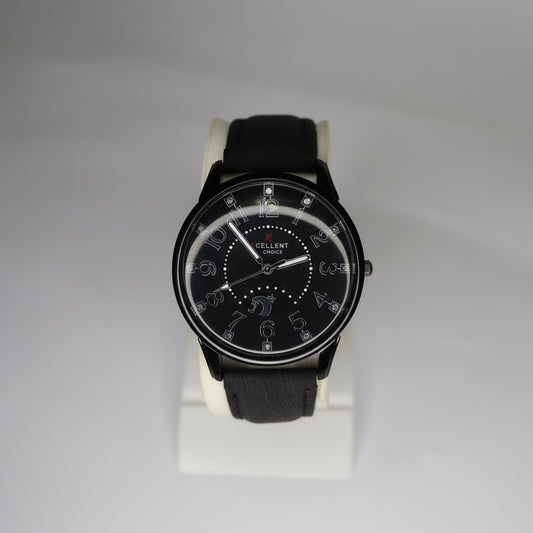 Elegant Duo: Men's & Women's Classic Black Leather Watches