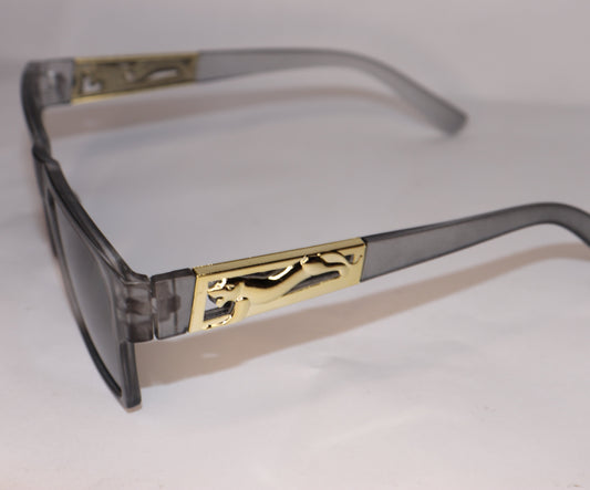 Gray sunglasses with 'BOSTON' branding