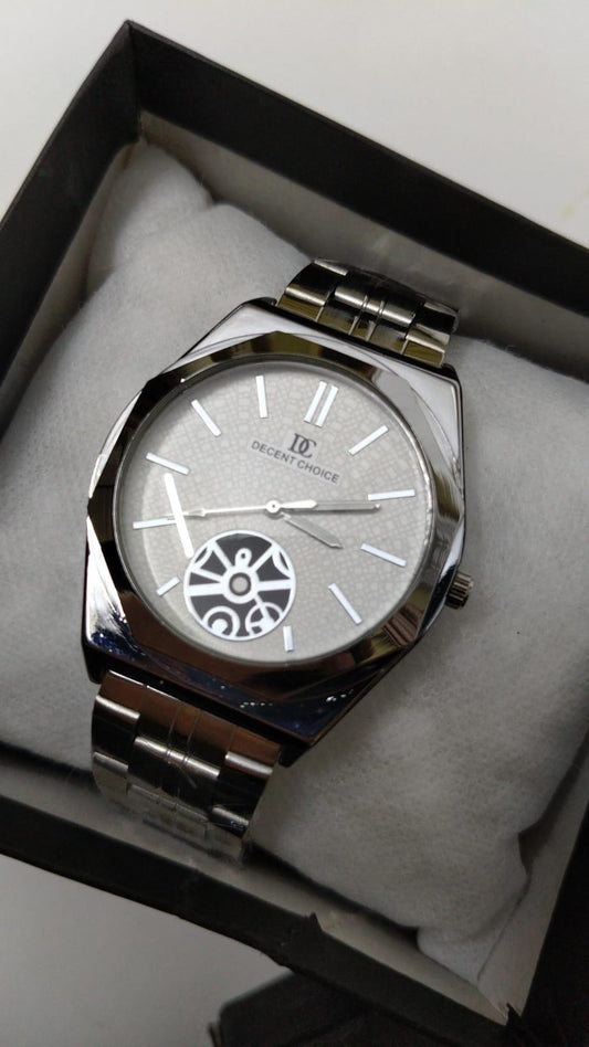 Decent Choice Men’s Luxury Stainless Steel Analog Watch | Textured Silver Dial | Quartz Movement | Premium Gift Box | Casual & Formal Wear