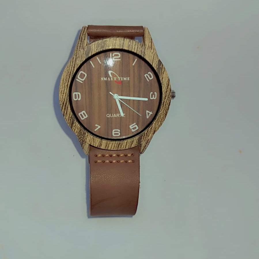 Classic Wood-Finish Analog Watch for Men – Quartz Movement