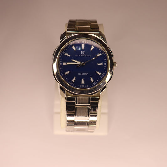 Decent Choice Men's Quartz Watch with Blue Dial and Stainless Steel Bracelet