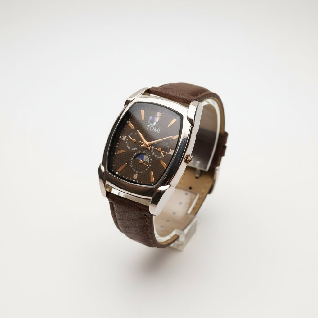 TOMI Classic Brown Leather Chronograph Watch