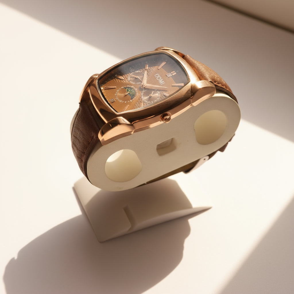 TOMI Classic Brown Leather Chronograph Watch