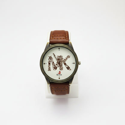 Benzer Fashion Watch – Brown Leather Strap with Unique Design