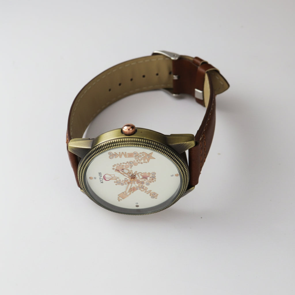 Benzer Fashion Watch – Brown Leather Strap with Unique Design