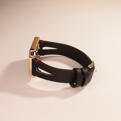 TOMI Square Gold & Black Watch with Red Stitching