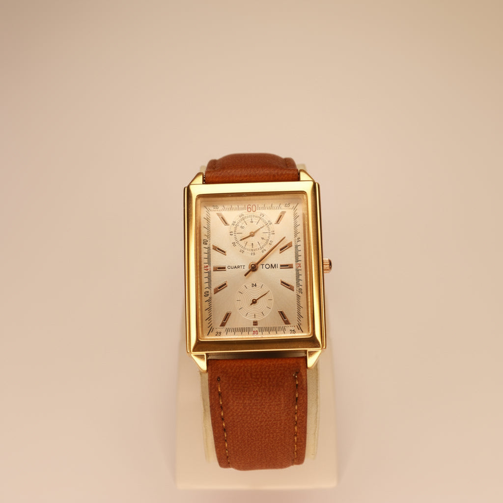 TOMI Classic Quartz Men's Watch with Leather Strap