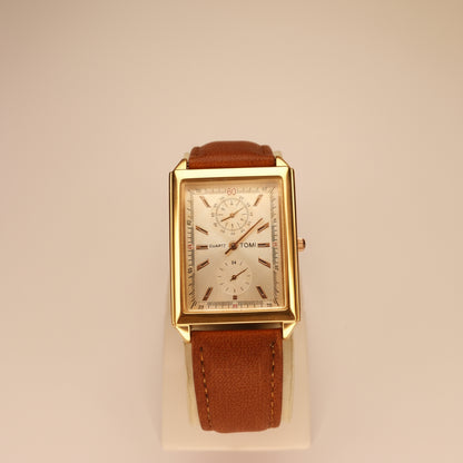 TOMI Classic Quartz Men's Watch with Leather Strap