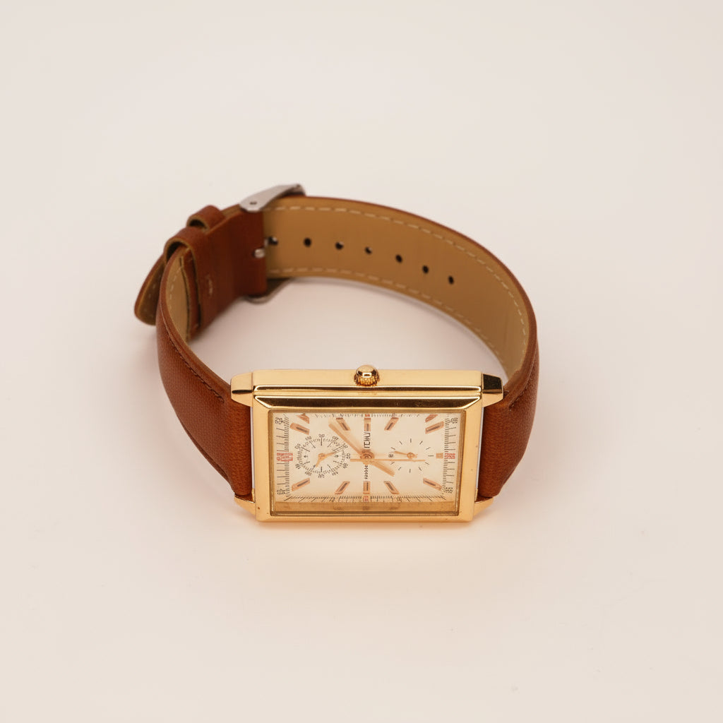 TOMI Classic Quartz Men's Watch with Leather Strap