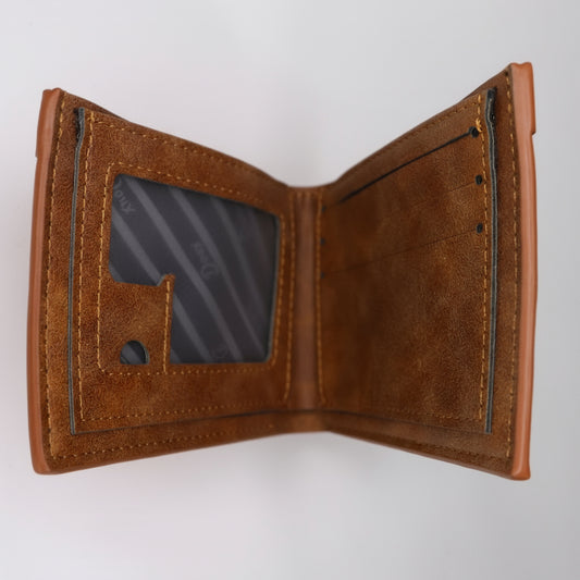 Brown leather wallet with 'DOUX STYLE' branding
