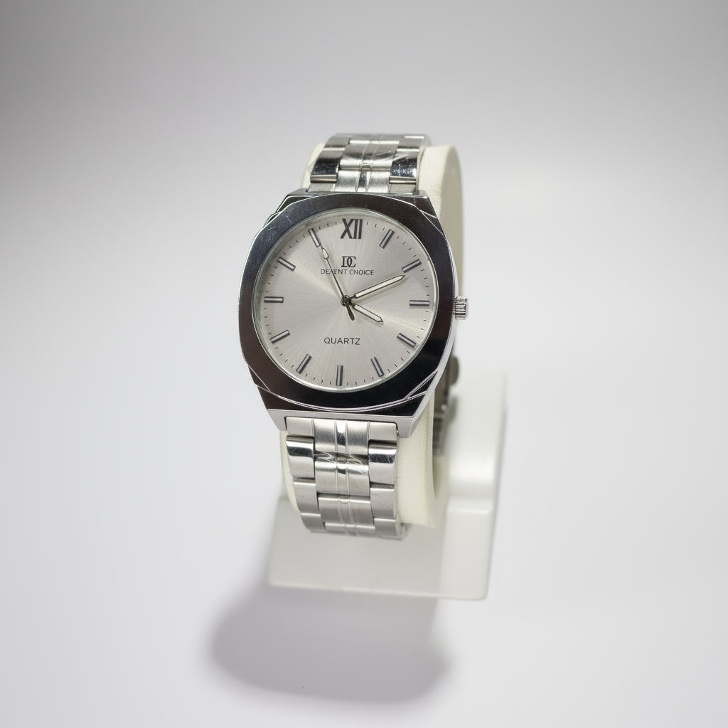 Silver Watch with White Dial