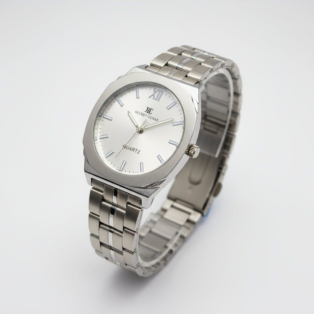 Silver Watch with White Dial