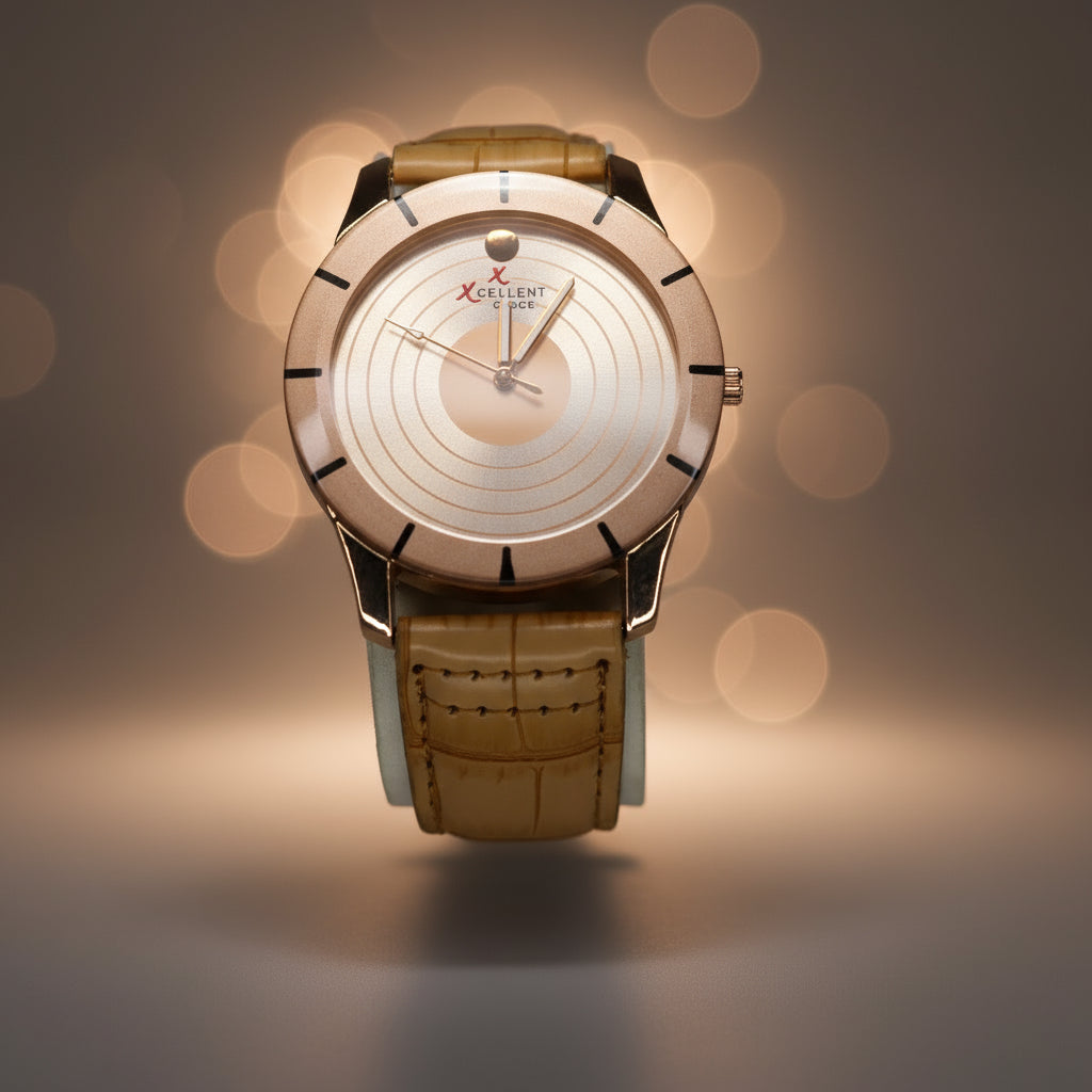 Xcellent Chic Leather & Rose Gold Watch