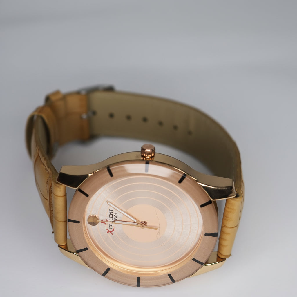 Xcellent Chic Leather & Rose Gold Watch