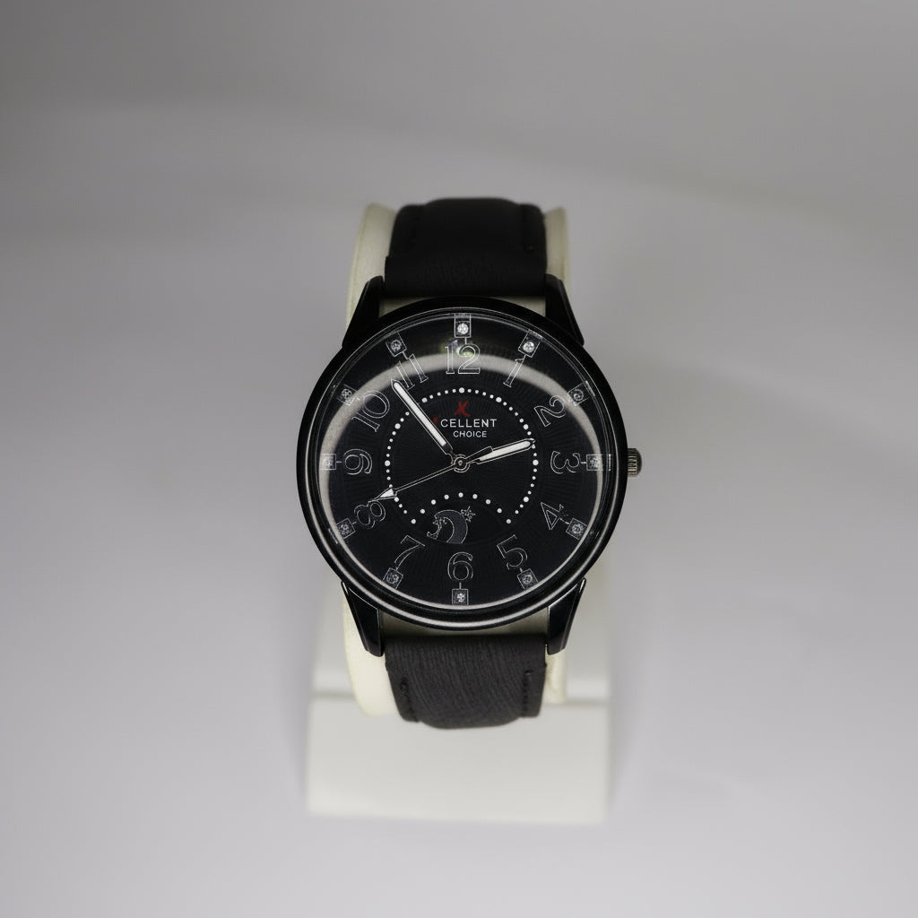 Elegant Duo: Men's & Women's Classic Black Leather Watches