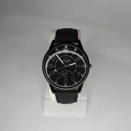 Elegant Duo: Men's & Women's Classic Black Leather Watches