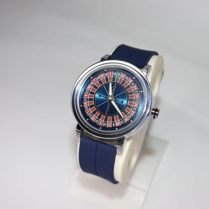 Roulette-Inspired Analog Wristwatch – Blue Dial & Silicone Strap
