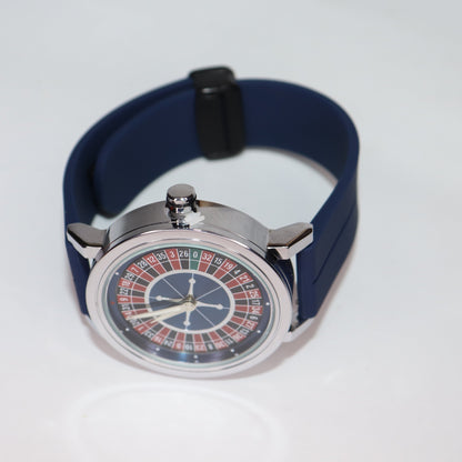 Roulette-Inspired Analog Wristwatch – Blue Dial & Silicone Strap
