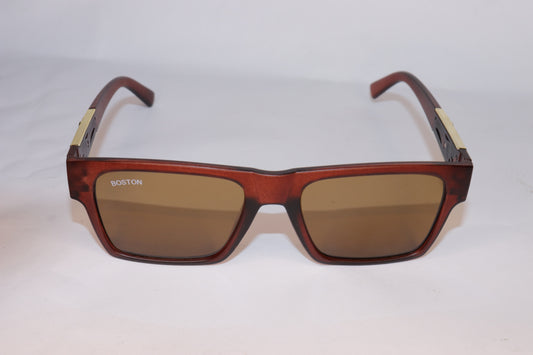 Brown sunglasses with 'BOSTON' branding