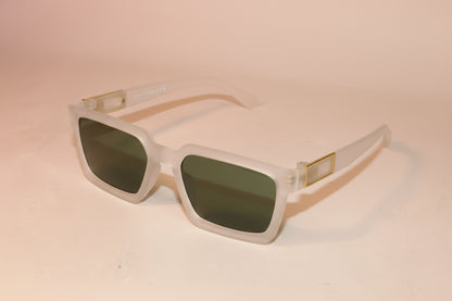 Sunglasses with green lenses and beige frames
