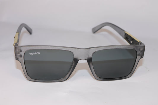 Gray sunglasses with 'BOSTON' branding