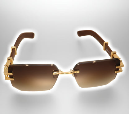Gold-framed sunglasses with brown lenses