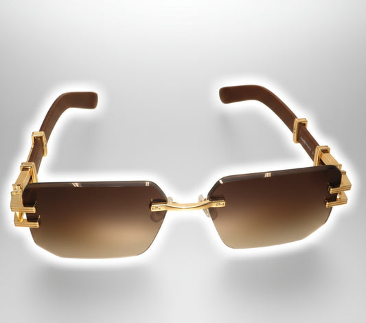 Gold-framed sunglasses with brown lenses