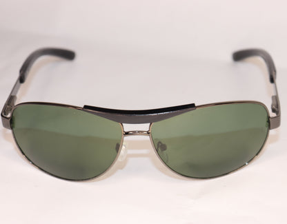 Sunglasses with black frame and green lenses