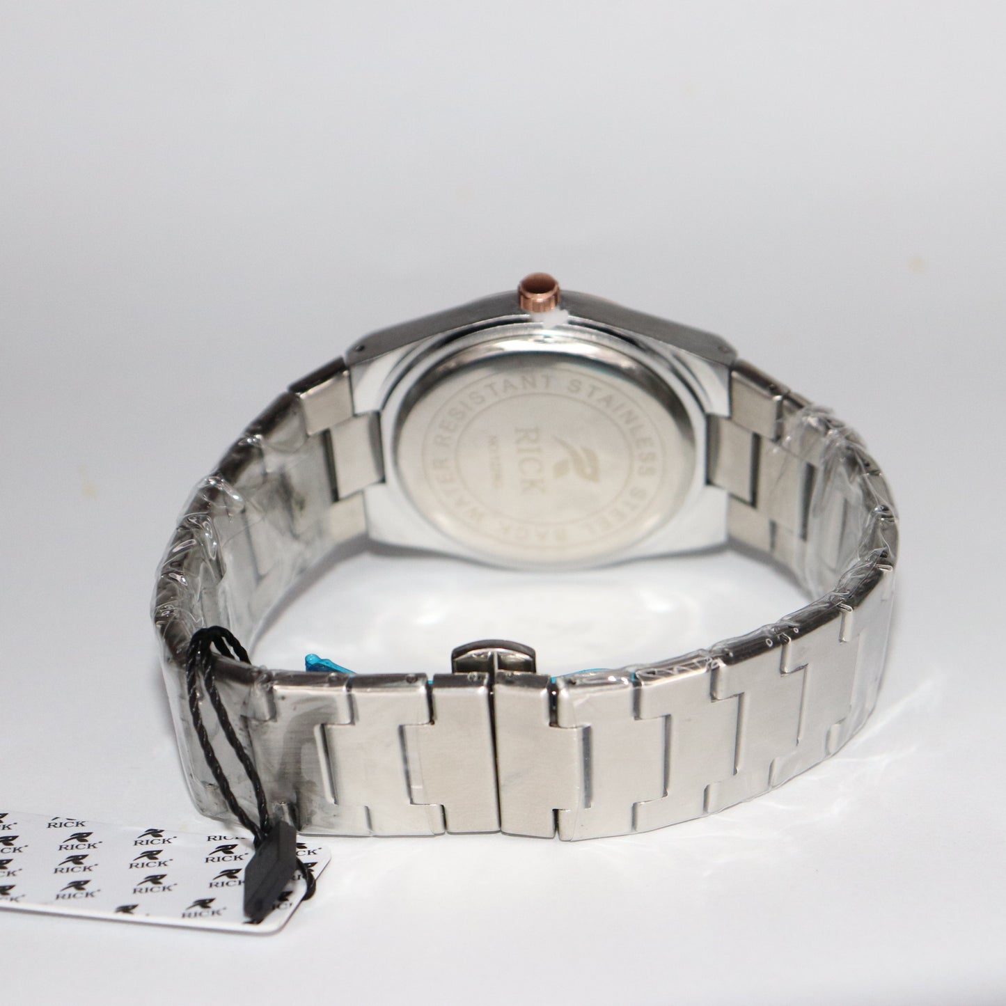 RICK Stainless Steel Watch with Black Dial and Rose Gold Accents