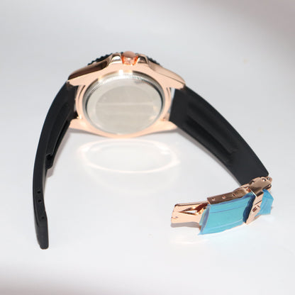 Rolex-Style Rose Gold Luxury Diver Watch – Black Dial & Rubber Strap