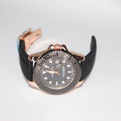 Rolex-Style Rose Gold Luxury Diver Watch – Black Dial & Rubber Strap