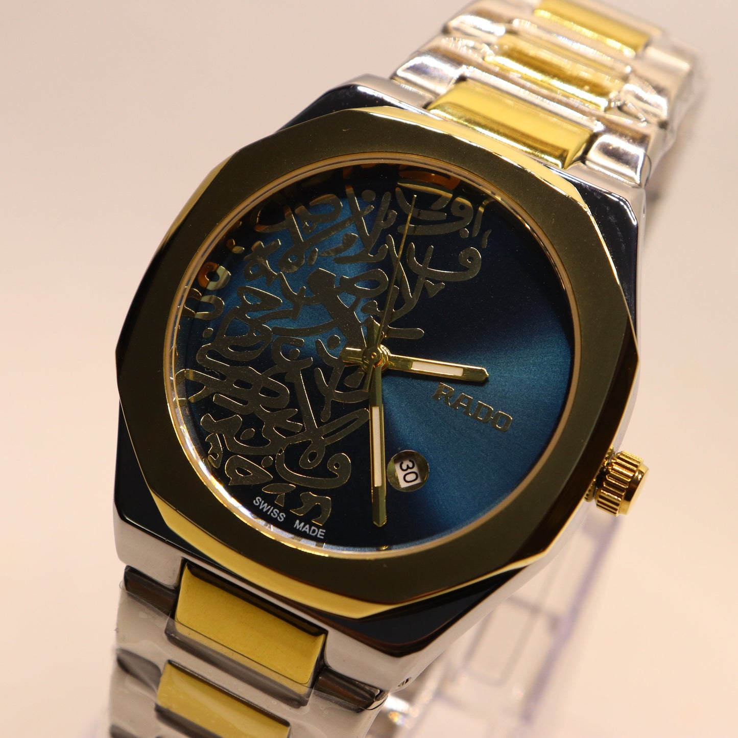 Rado Ceramic and Stainless Steel Blue Dial Watch with Gold Detailing