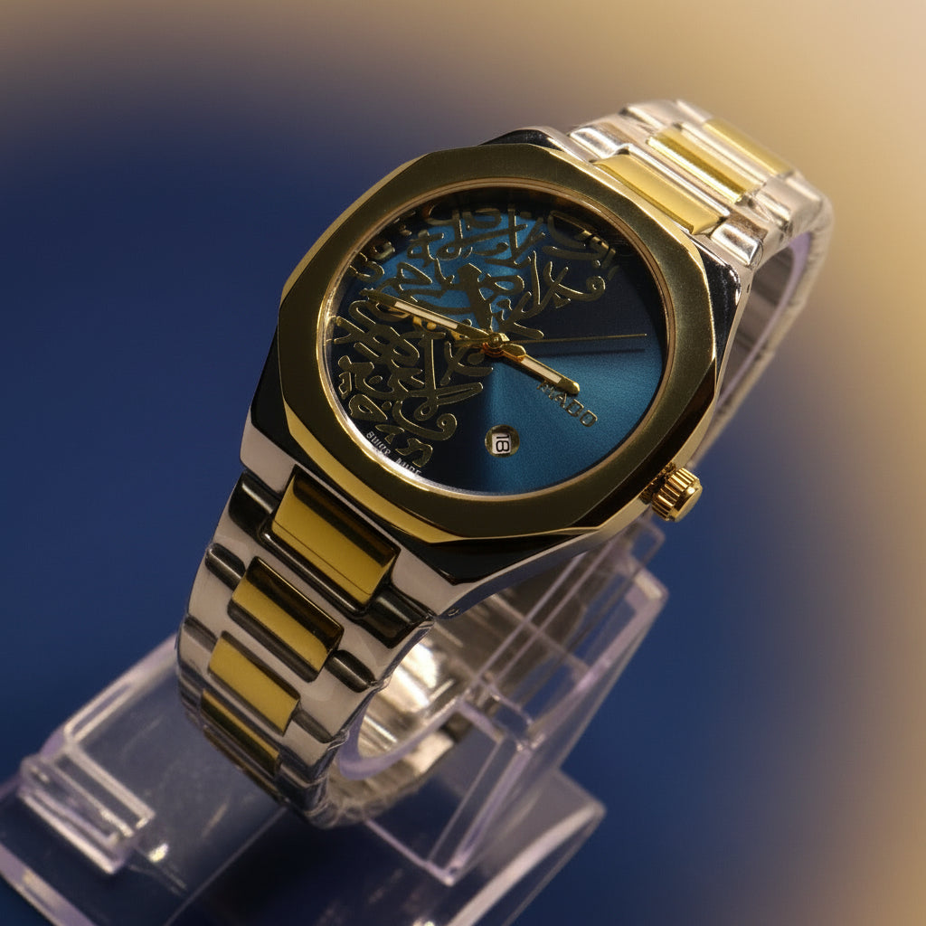 Rado Ceramic and Stainless Steel Blue Dial Watch with Gold Detailing