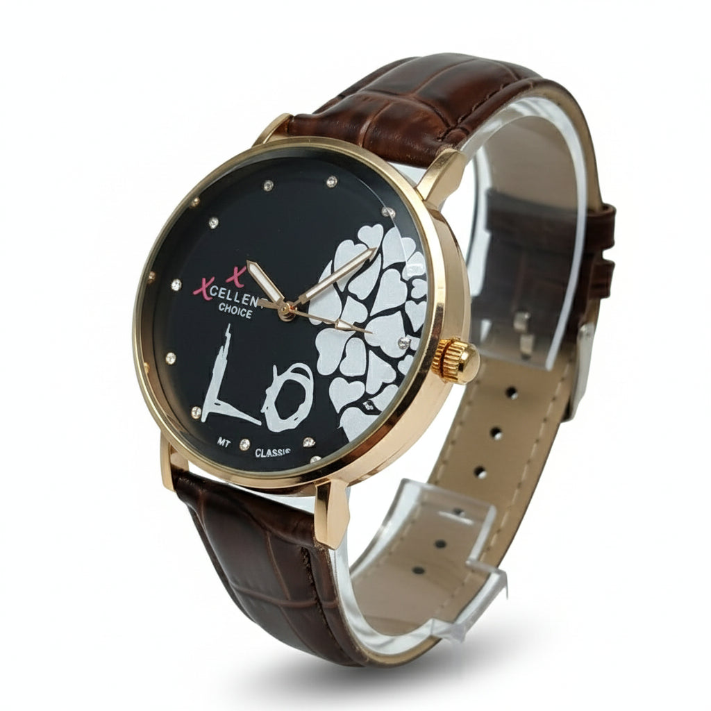 Xcellent Choice Analog Wristwatch – Love Heart Dial, Leather Strap