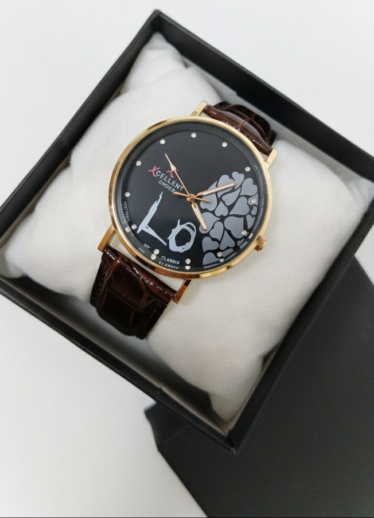 Xcellent Choice Analog Wristwatch – Love Heart Dial, Leather Strap
