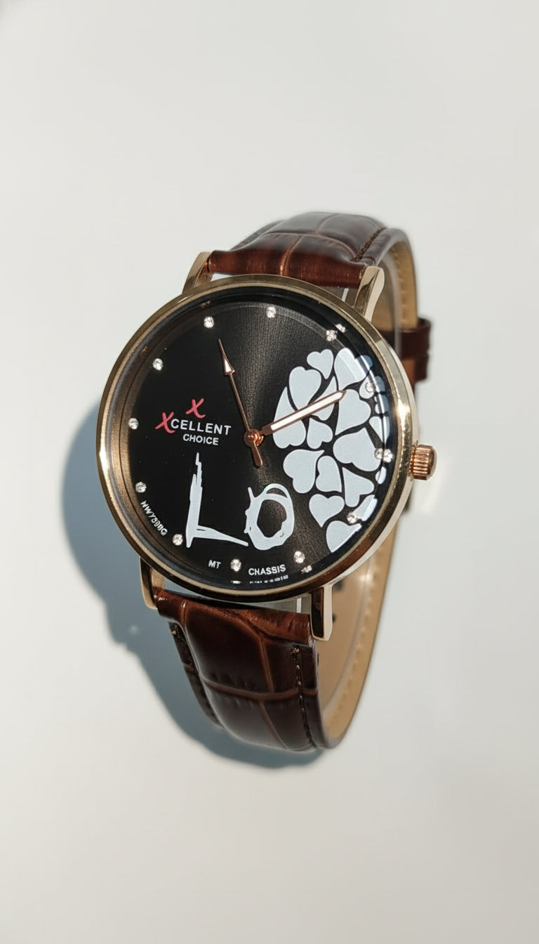 Xcellent Choice Analog Wristwatch – Love Heart Dial, Leather Strap