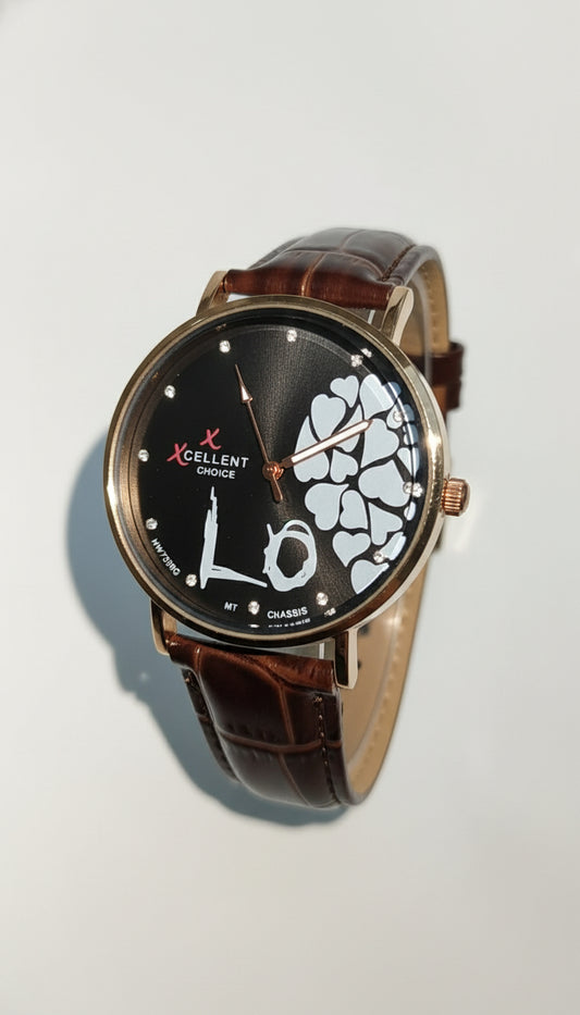 Xcellent Choice Analog Wristwatch – Love Heart Dial, Leather Strap