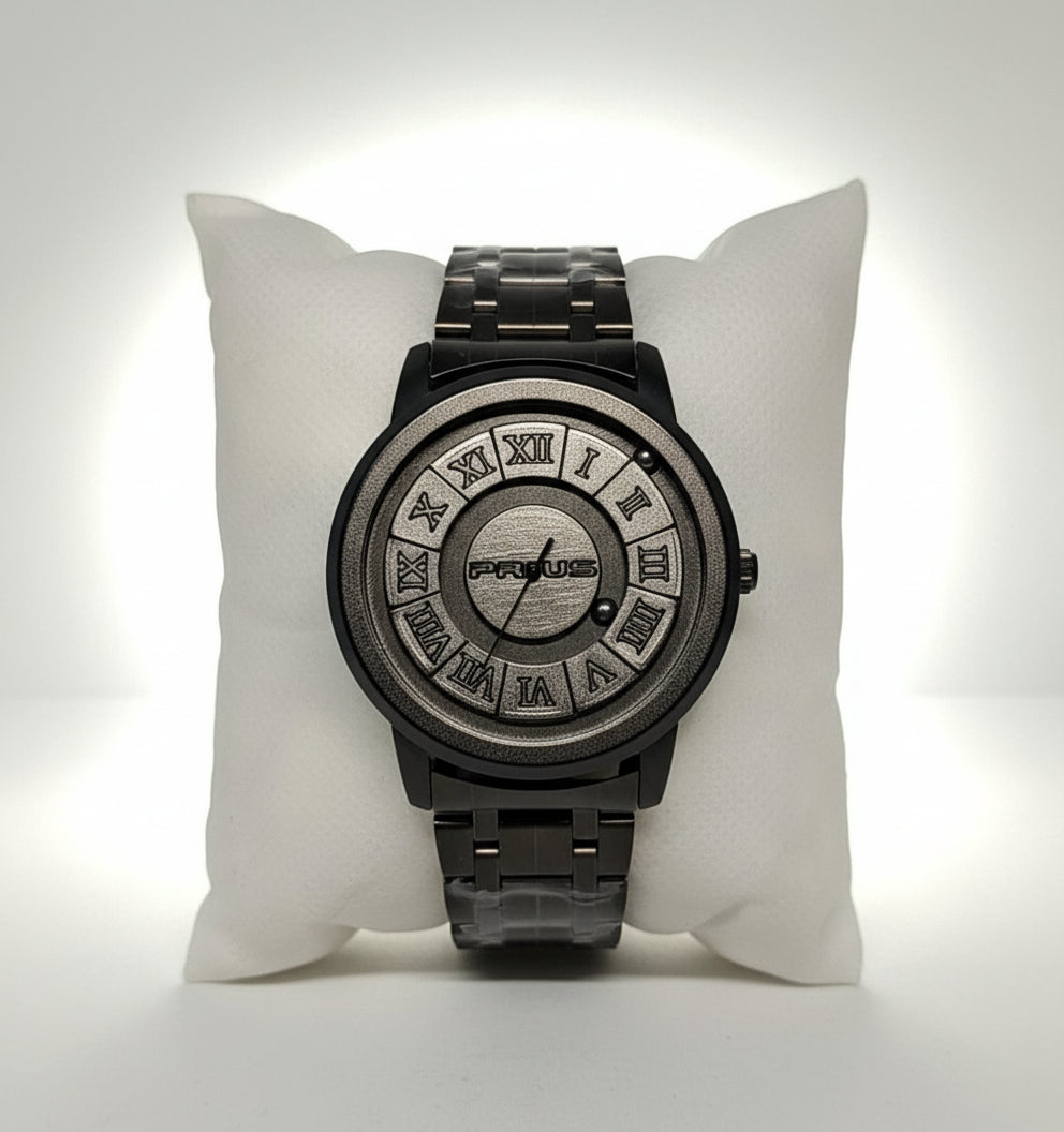 PRUIS Rotating Dial Metal Wristwatch – Bold, Modern & Futuristic Design