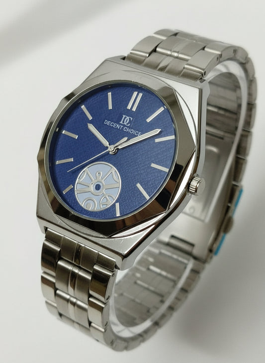 Decent Choice Men’s Stainless Steel Watch – Blue Textured Dial with Open-Heart Design