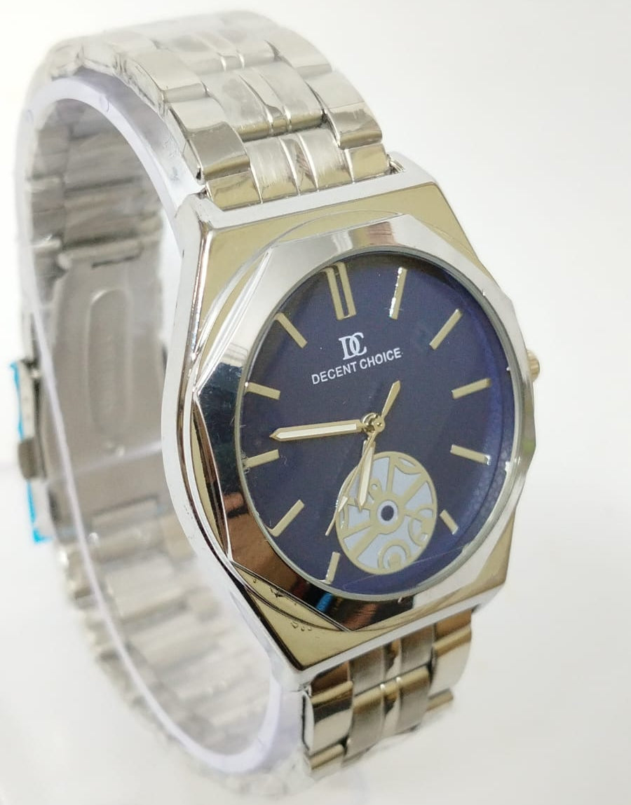 Decent Choice Men’s Stainless Steel Watch – Blue Textured Dial with Open-Heart Design