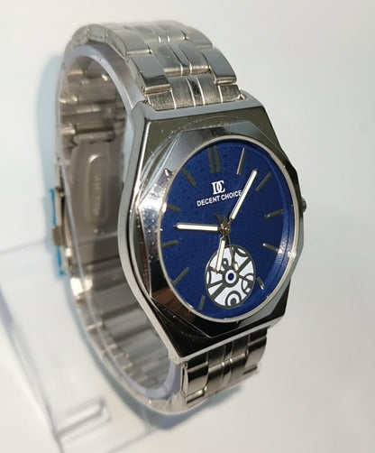 Decent Choice Men’s Stainless Steel Watch – Blue Textured Dial with Open-Heart Design