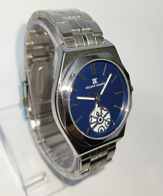 Decent Choice Men’s Stainless Steel Watch – Blue Textured Dial with Open-Heart Design