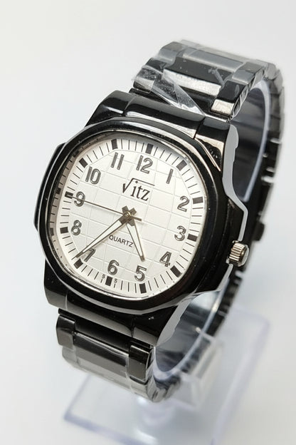 Vitz Men’s Black Stainless Steel Analog Watch | Silver Checkered Dial | Quartz Movement | Casual & Daily Wear Wristwatch