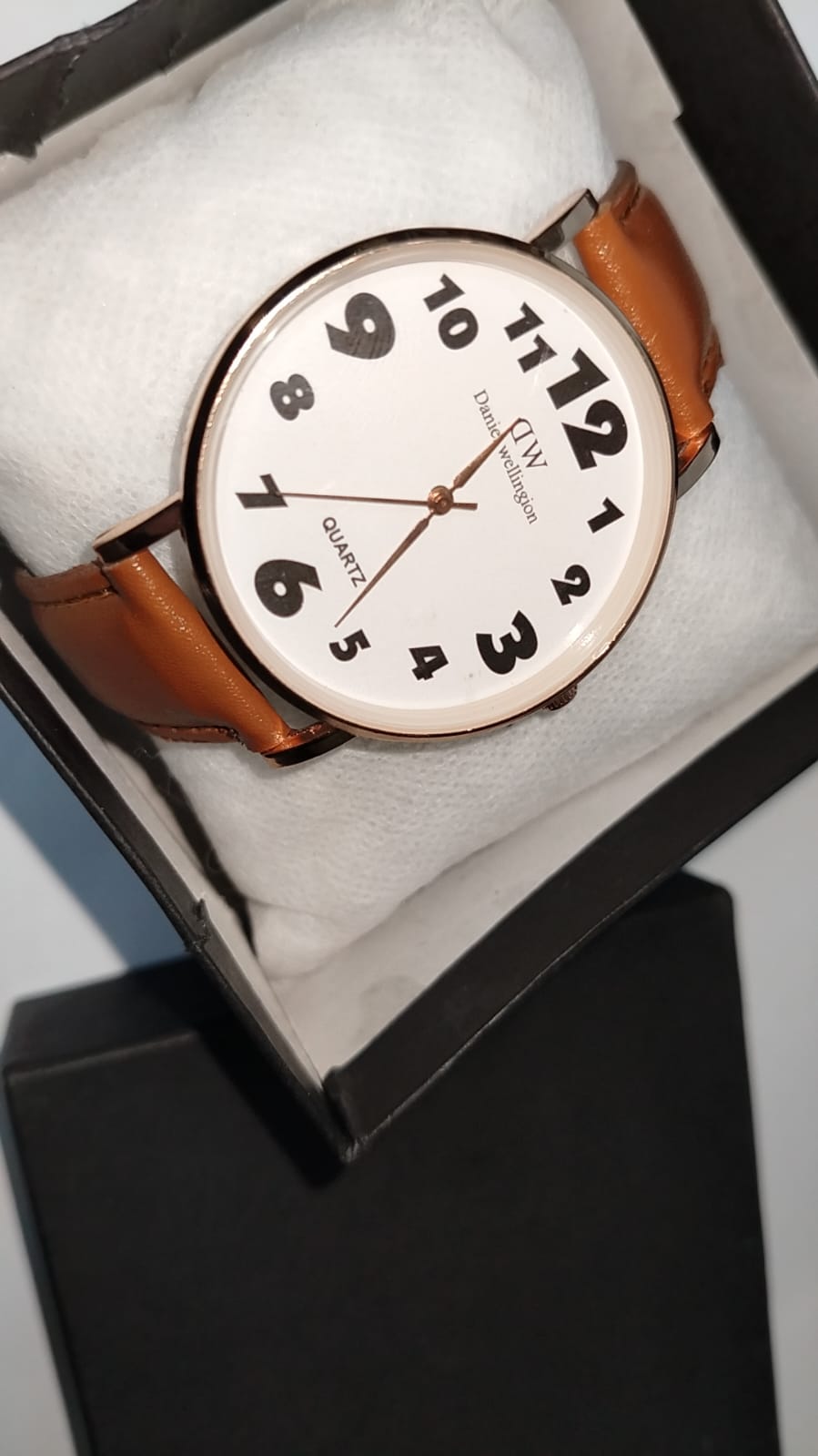 Classic Analog Men’s & Women’s Wrist Watch with Large Bold Numerals | Elegant White Dial | Brown Leather Strap | Quartz Movement